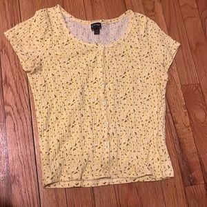 Yellow floral button crop top